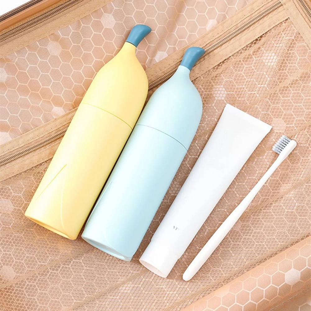 

Travel Toothbrush Carrying Case Banana Portable Toothpaste Container Dustproof Holder and Cup for Camping School Bathroom