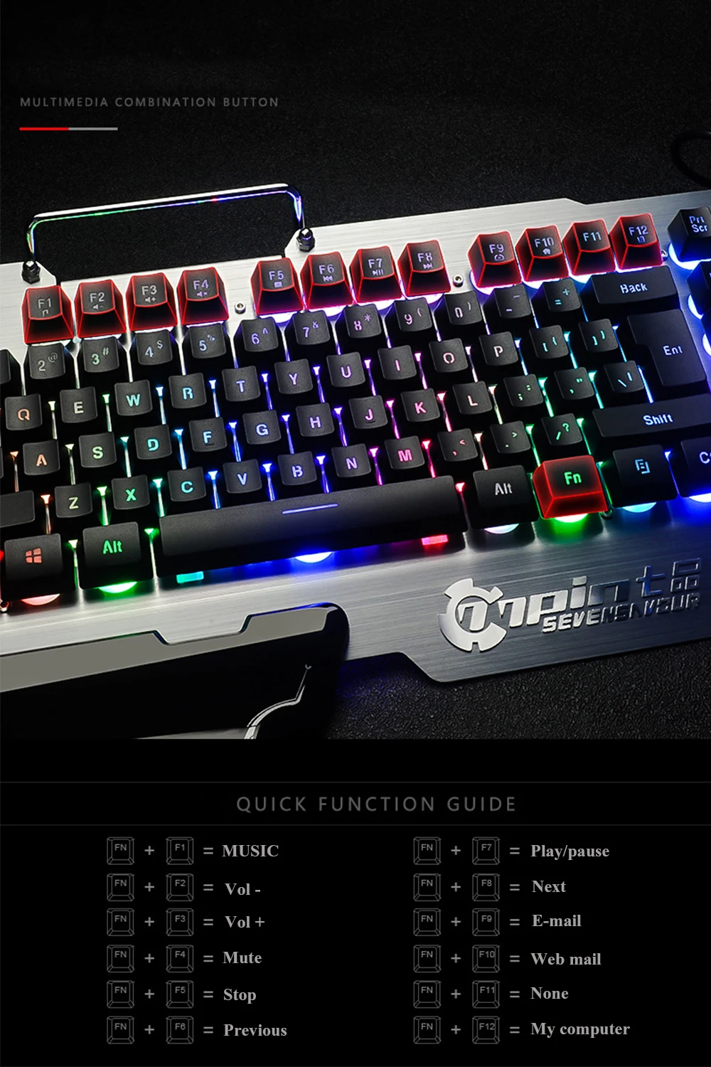 Игровая клавиатура Механическая Проводная, USB, игровая профессиональная Blacklight светодиодный регулируемый свет с металлической панелью для PC Gamer