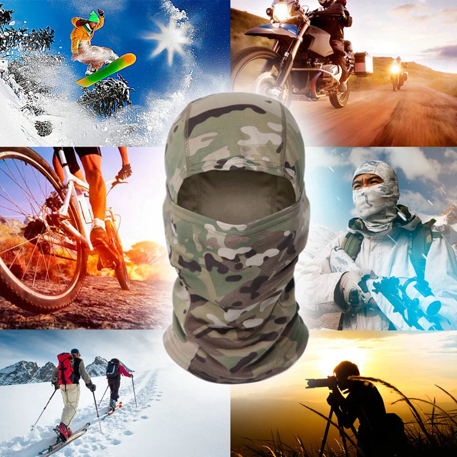 

Multicam Camouflage Balaclava Cap Full Face Shield Cycling Motorcycle Skiing Airsoft Paintball Protection Tactical Military Hat
