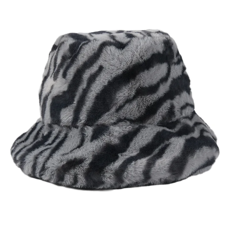 

2020 Hat women autumn winter new faux fur zebra pattern fisherman hat fashion thick warm basin hats bucket hat women hats