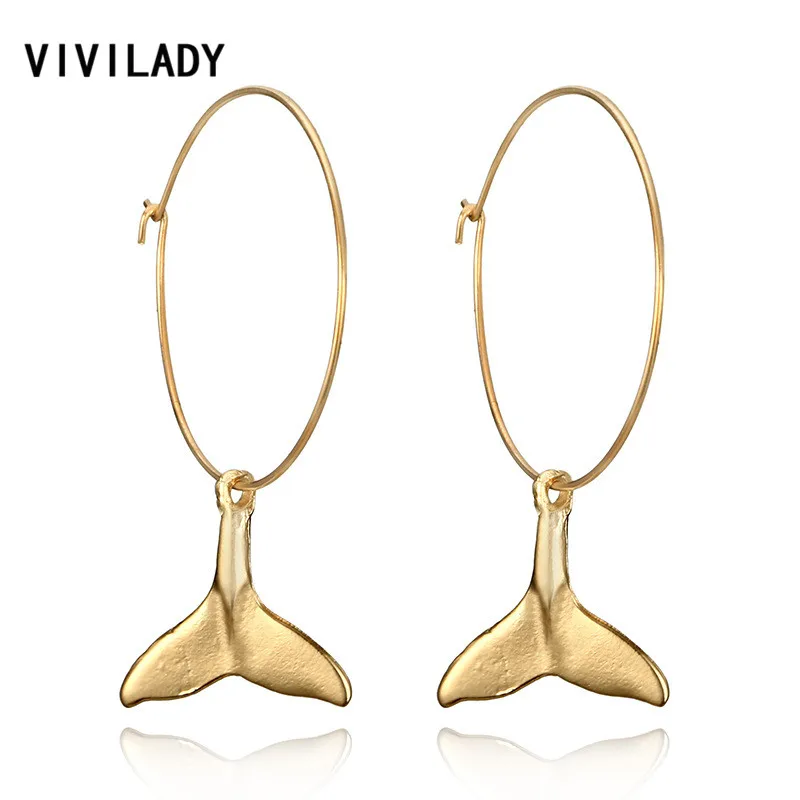 VIVILADY Симпатичные серьги-кольца в виде дельфина женское золото летние пляжные