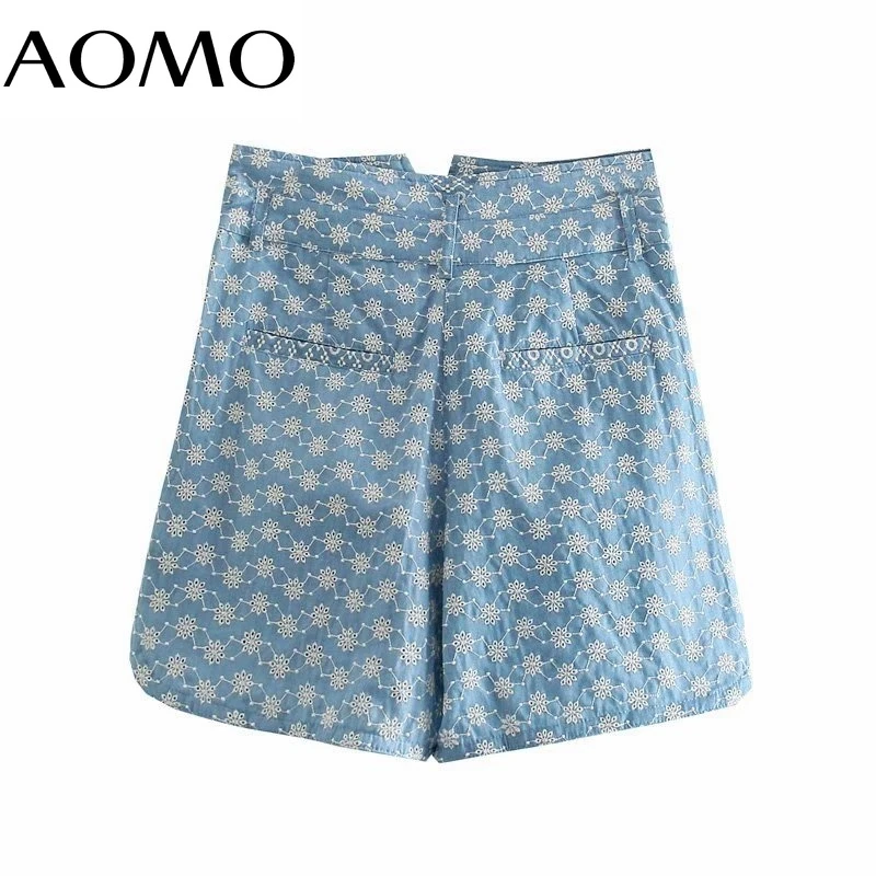 

AOMO Women Vintage Floral Emboridery Shorts High Waist Zipper Pockets Female Retro Casual Shorts Pantalones 3H595A