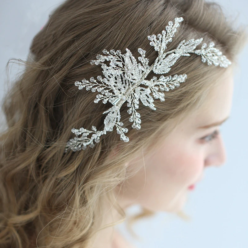 Luxury Bride Hair Accessories New Handmade Crystal Wedding Hair Jewelry Party Pom Bridal Starry Hair Comb Pearl Tiara