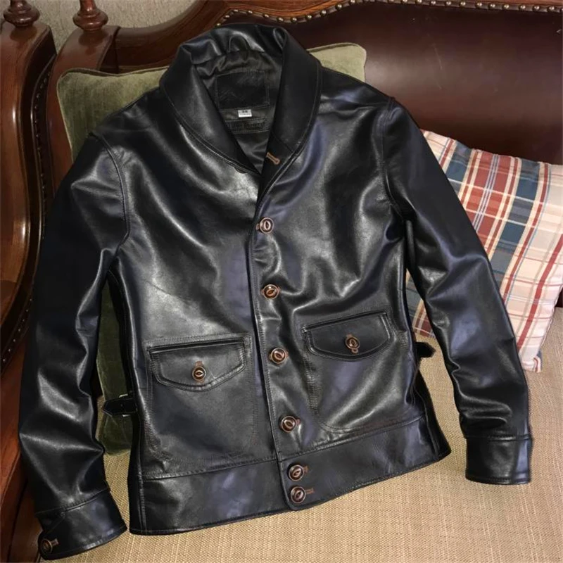 

Read Description! 98099 Asian Size Men's Genuine Coat Motorcycle Slim Vintage Leather Cossack Jacket