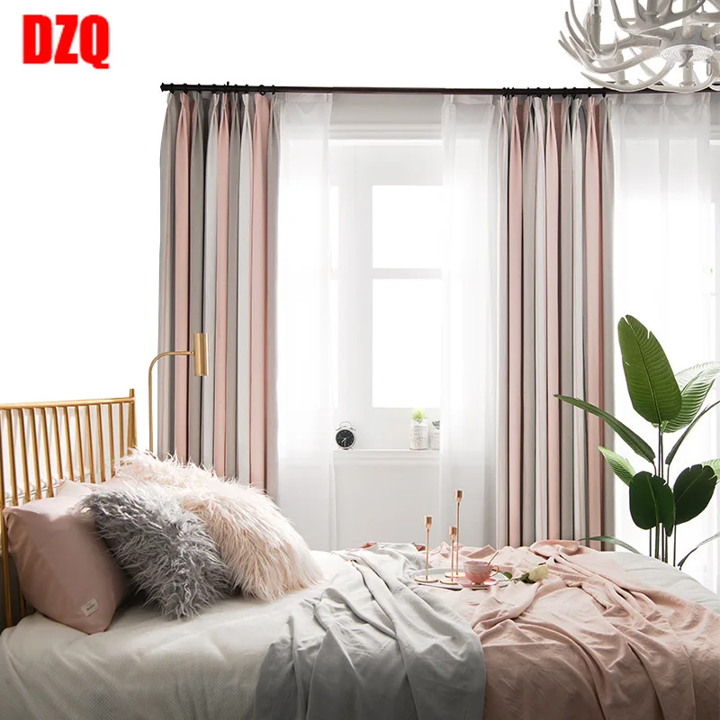 

1PC Northern Europe Curtains for Living Room Stripe Shadow Cloth Window Curtain for Bedroom High Shading Powder Ash Color Drapes