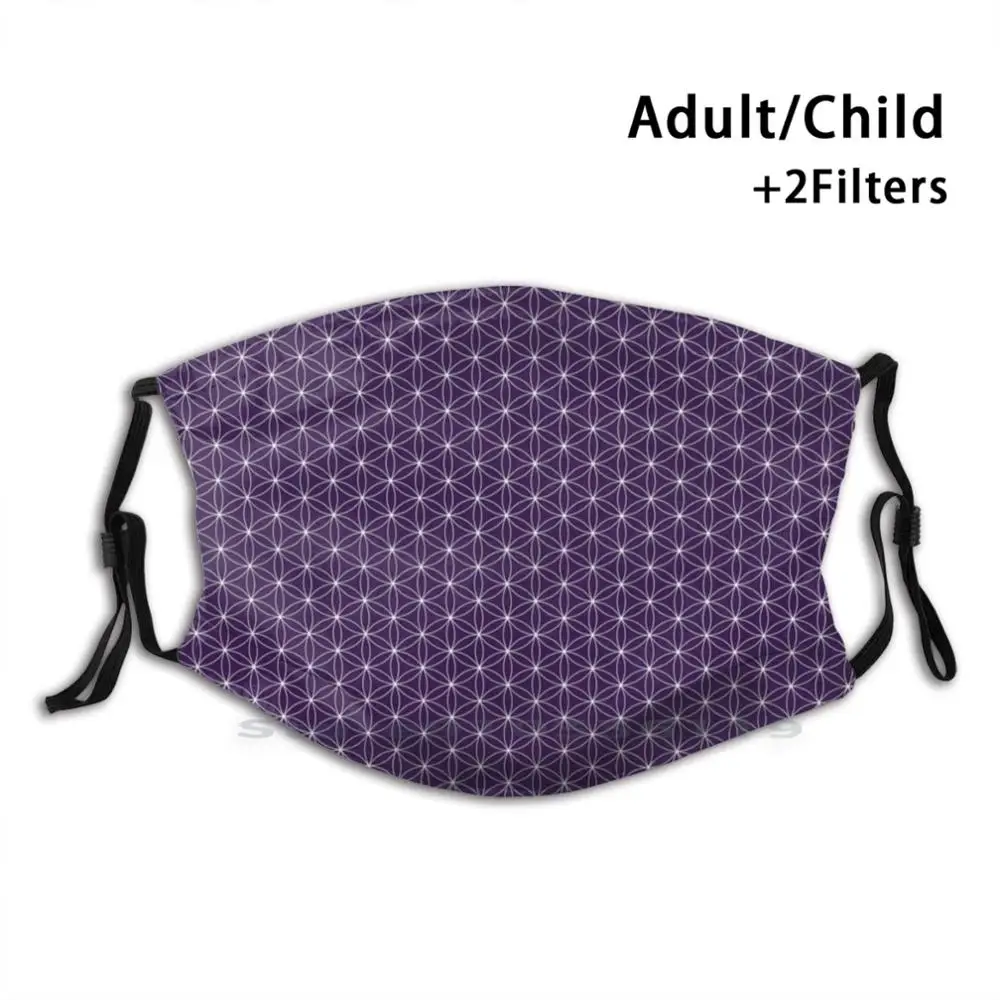 

Flower Of Life ( Purple ) Adult Kids Washable Funny Face Mask With Filter Flower Of Life Floral Patter Sacred Geometry