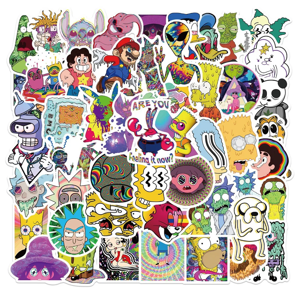 

10/30/50PCS Psychedelic Aesthetics Mixed Cartoon Characters Graffiti Waterproof Sticker Suitcase Notebook Mobile Phone Wholesale