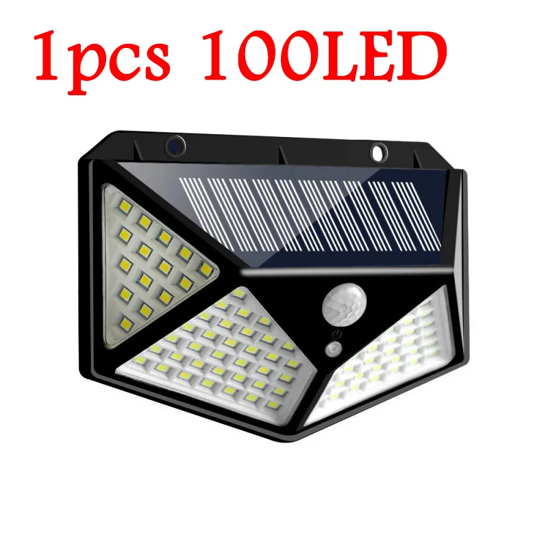 1pcs 100LED 114 светодиодный 100 светодиодный водонепроницаемый светильник с солнечной батареей на открытом воздухе 4-сторонняя лампа на солнечной энергии солнечных лучей на солнечных батареях Лампа PIR Сенсор настенный светильник для украшения сада - Испускаемый цвет: 1pcs 100LED