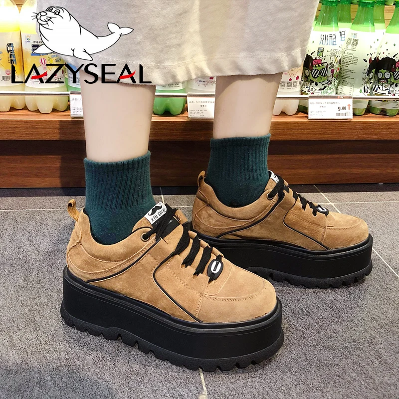 

LazySeal Platform Shoes Women Sneakers Suede Sports Height Increasing Boot Woman Thick Sole Lace-up High-heeled Shoes