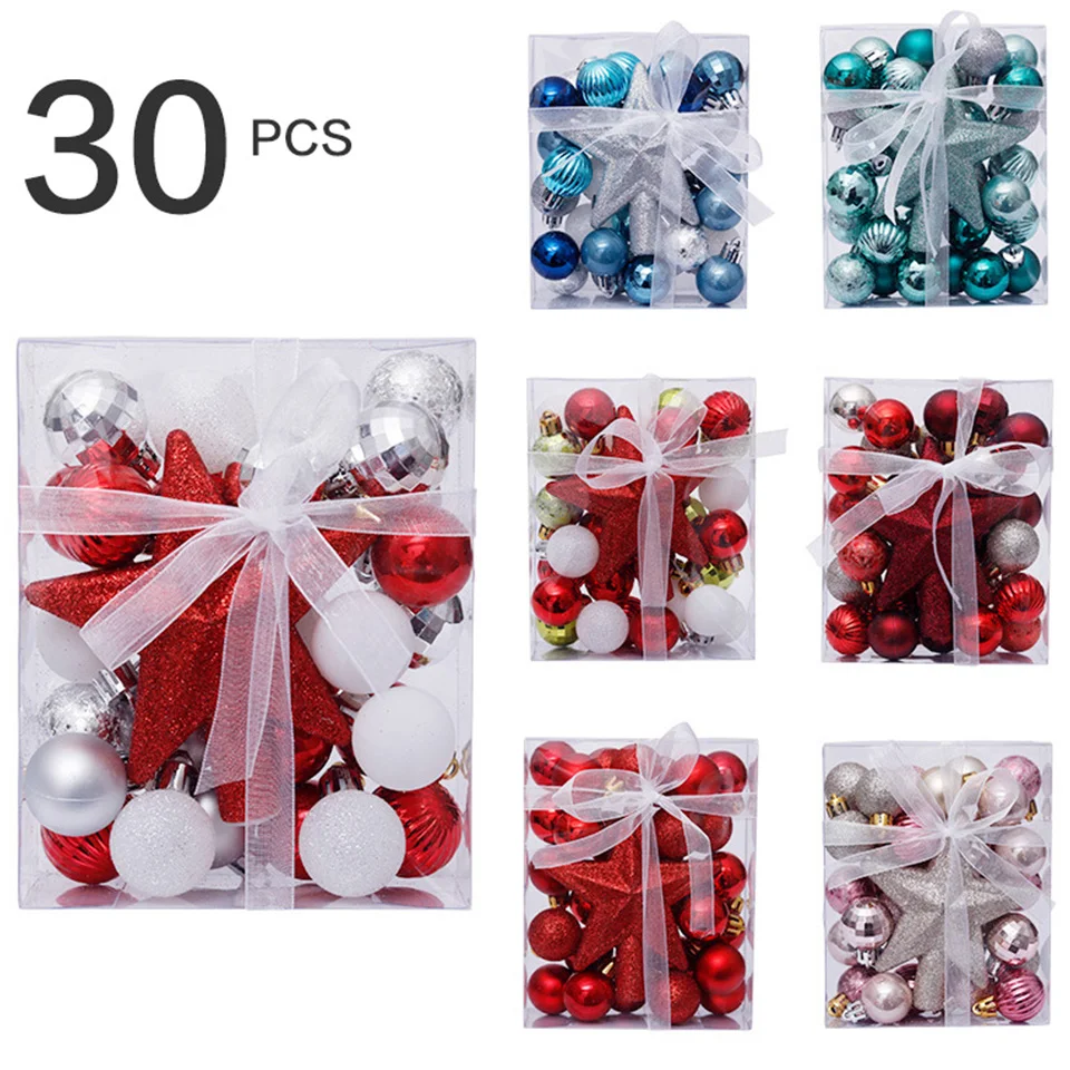 

30 шт. 3 см Подвески в виде рождественского шара, пластиковые подвесные украшения для елки, товары для дома