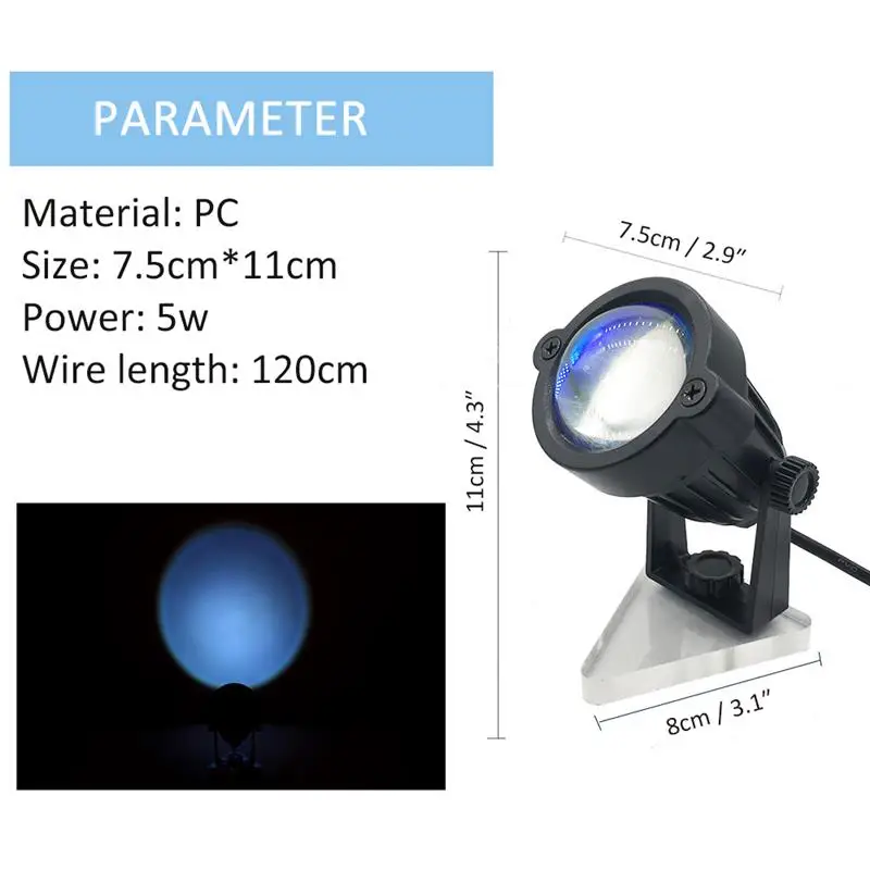 

USB Rainbow Sunset Projector Led Night Light Sun Projection Desk Lamp For Bedroom Bar Coffee Store Wall Decoration Table Lamp