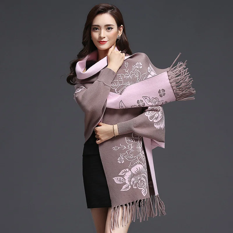 

Jacquard Flower Pashmina Female Warm Shawls Artificial Cashmere Scarves Tassels Shawl And Wrap Bandana Female Foulard 2021 NEW