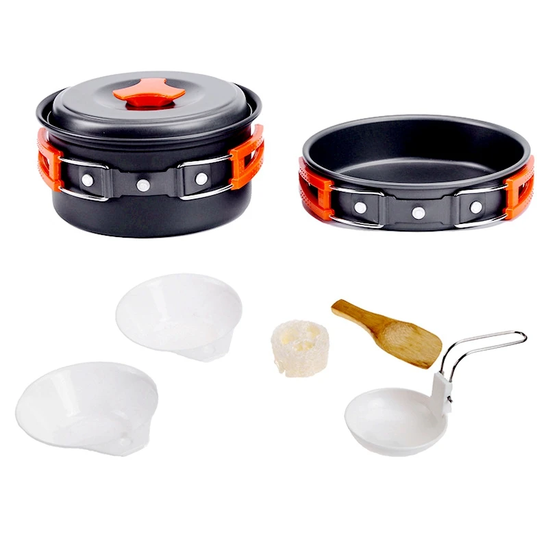 

Camping Tableware Outdoor Cookware Picnic Set Travel Tableware Non-Stick Pots Pans Bowls Hiking Utensils 1-2 Persons