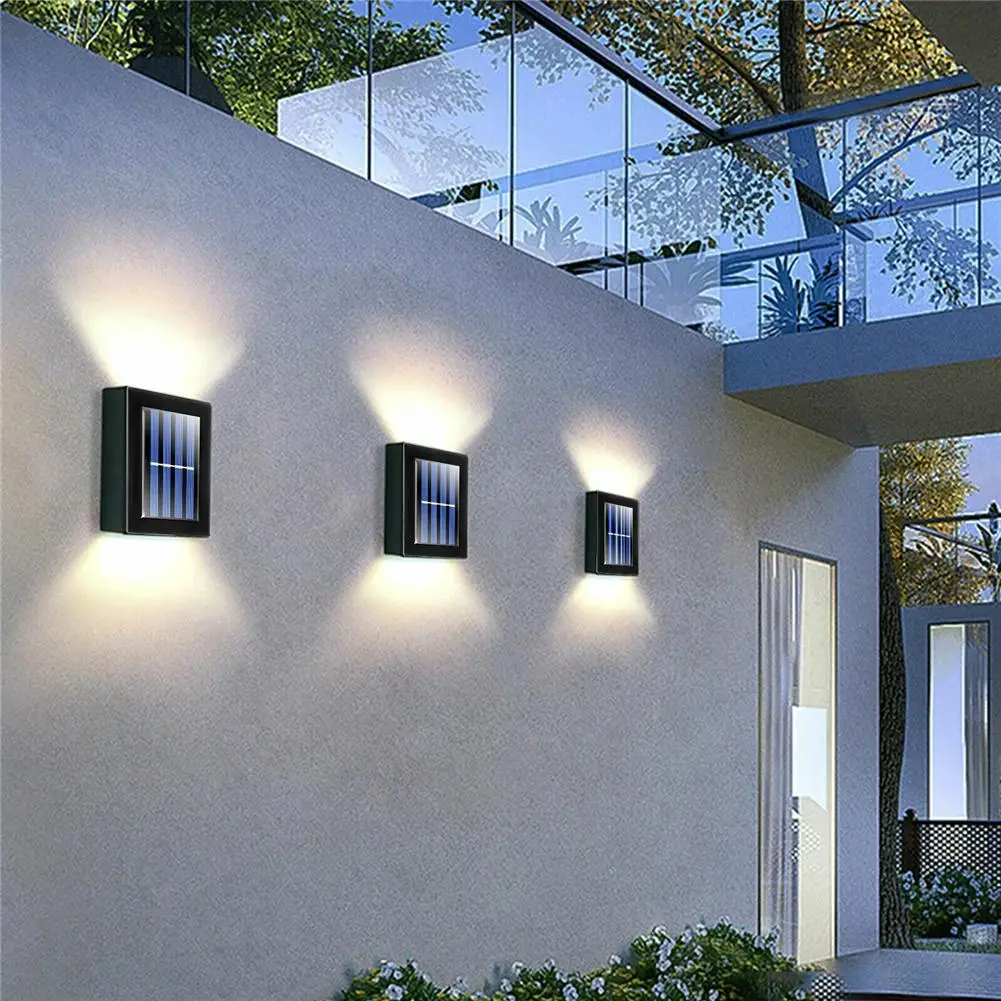 LED Solar Wall Light UP and Down Illuminate Outdoor Sunlight Sensor Lamp IP65 Waterproof Wall Lamps for Home Garden Porch