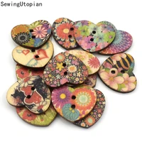 100pcs 25mm painted flower wood buttons for handwork sewing scrapbook clothing crafts accessories gift card