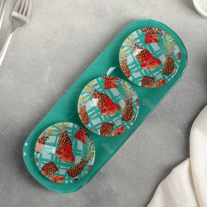 Набор блюд на подставке Доляна Фрукты 3 шт: блюдо 8×2 см подставка 28×10 5×4 | Дом и сад