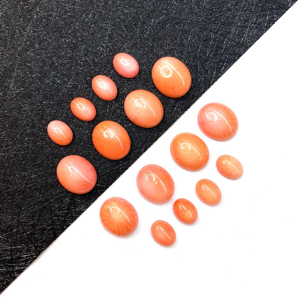 

5pcs Natural Pink Coral Ring Surface Oval Coral Non-porous Beads for DIY Handmade Jewelry Accessories Size 6x8mm, 10x12mm