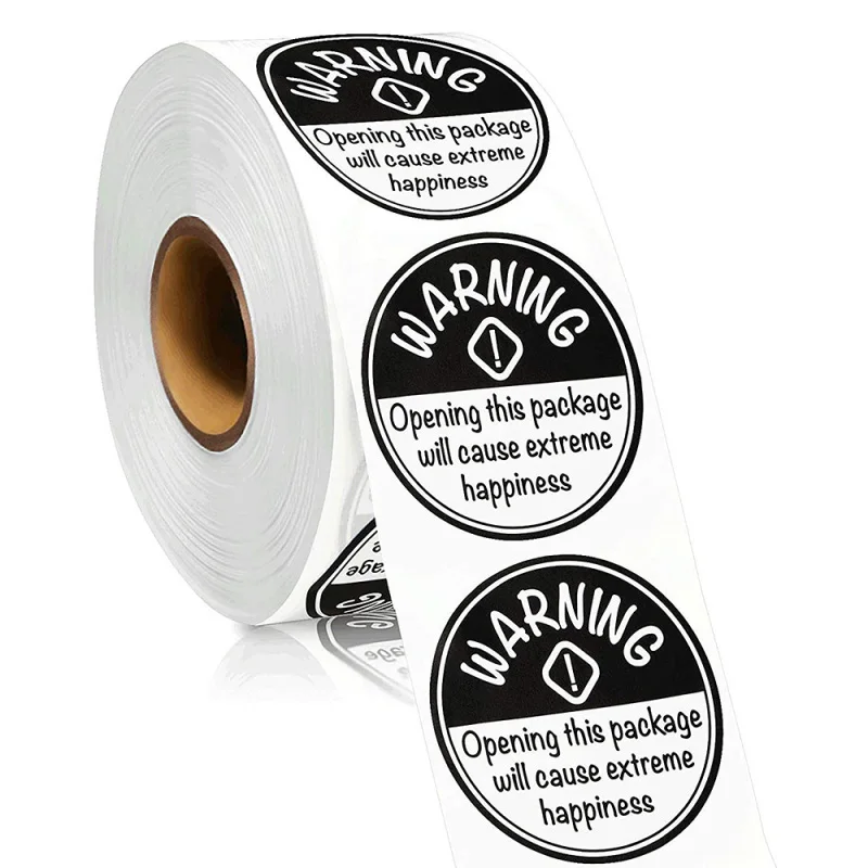 

500PCS/roll Round Happiness Black And White Warning Labels Stickers For DIY Gift Packaging Cards Decoration Material