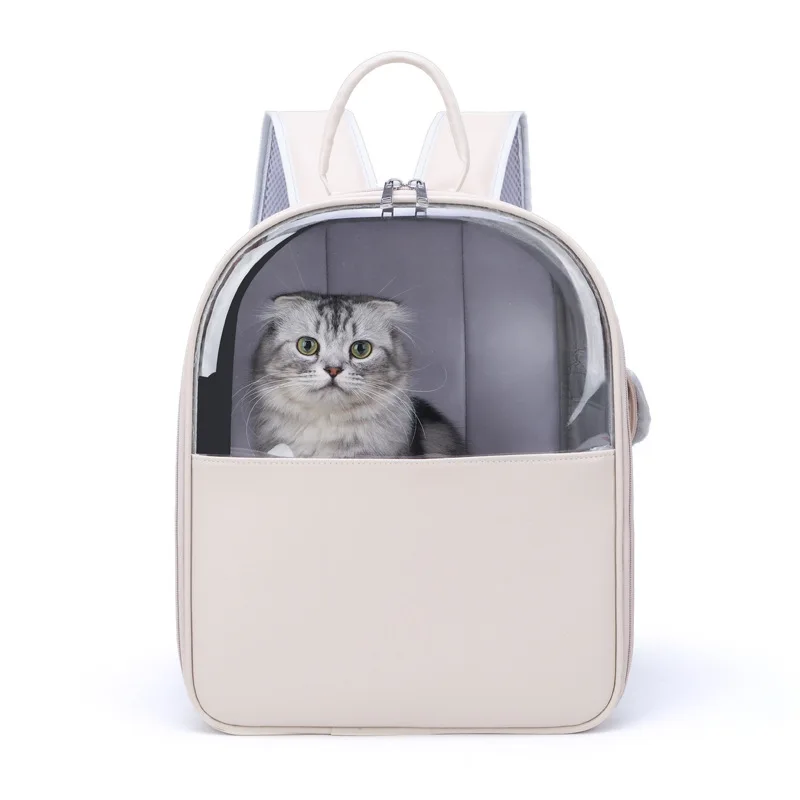 

PU Leather Fashion Cat Carrier Bag Breathable Portable Pet Bag Outdoor Cat Small Dog Travel Backpack Transparent Pet Space Bag