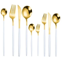 white gold cutlery set 304 stainless steel luxury flatware home fork spoon knife kitchen dinnerware set silverware dropshipping