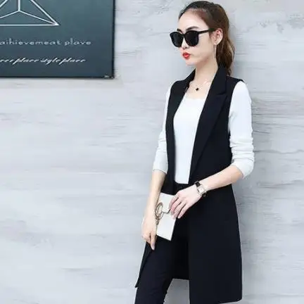 2020 Летний Тонкий серый черный без рукавов Блейзер жилет модный длинный кардиган