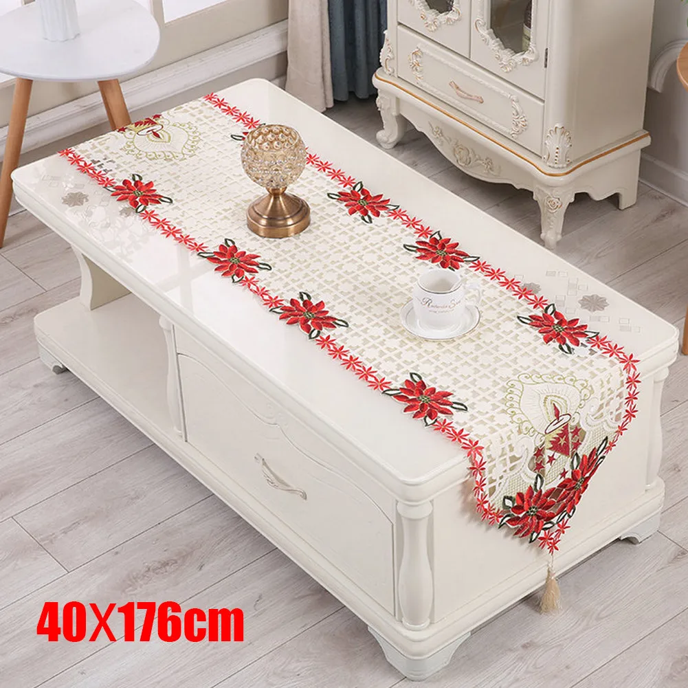 

Christmas Tablecloth Vintage Embroidered Floral Lace Dining Table Cloth Runner Wedding Graduations Family Dinner Party Decor