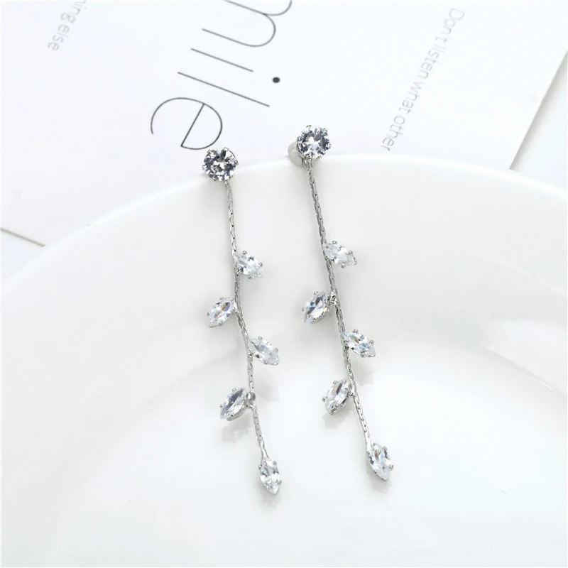 CARTER LISA изысканные серьги капли из циркония с серебряными листьями модные