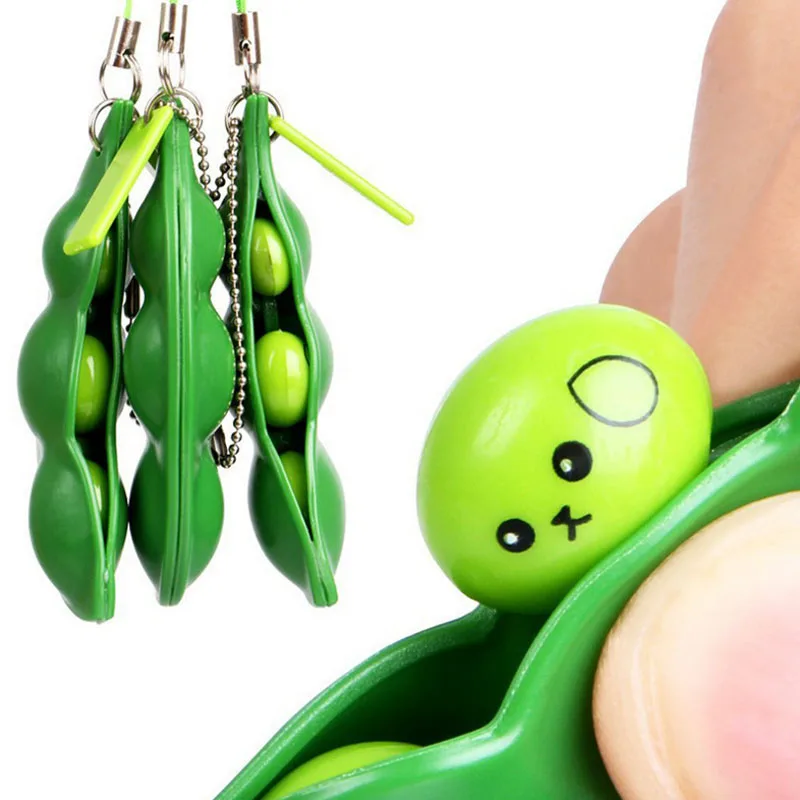 Enlarge TR Fidget Toys Squeeze Keychain Pea Push Beans Pop Antistress Edamame Squishy Toy Kawaii Stress Relief Simple Dimple Adult Kid