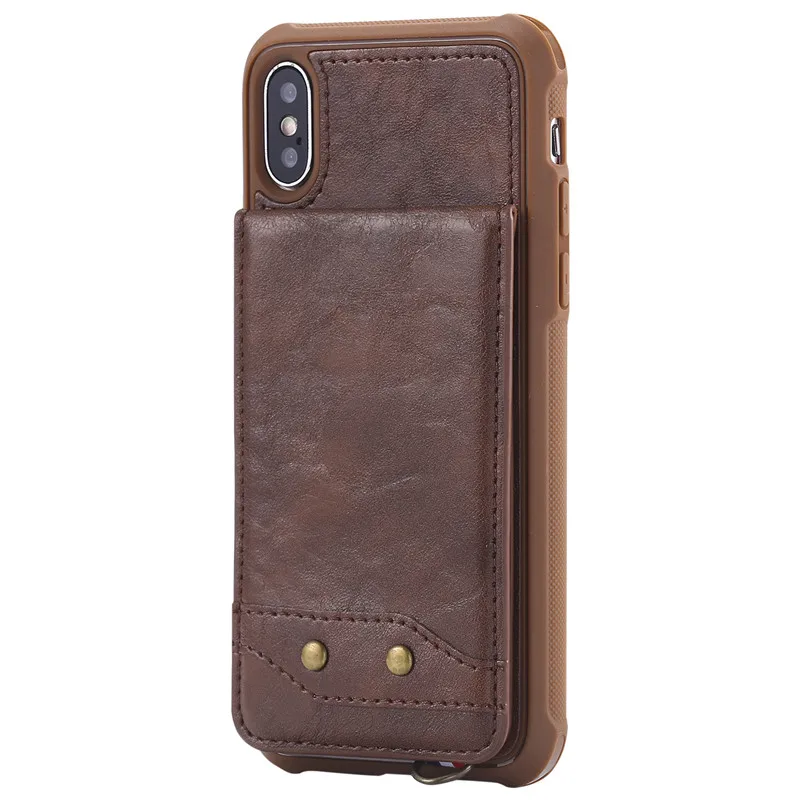 Fpr iPhone XR X XS MAX 6 6S 7 8 Plus Роскошный чехол для телефона из искусственной кожи ударопрочный кошелек чехол для карт с длинными короткими ремешками - Цвет: Coffee