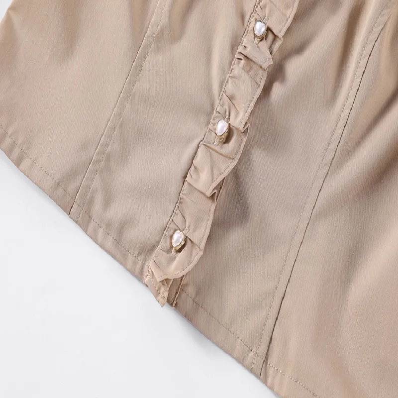 

Spring 2021 Women's Shirt oversize mesh stitching New stand-up collar Long Sleeve Loose Fit Fashion Tide 639-B