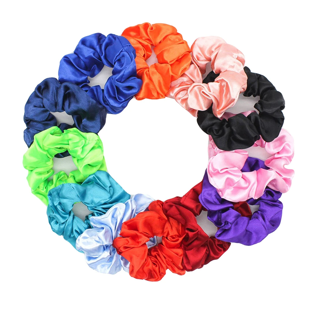 

Set of 10 Satin Hair Scrunchies Bobbles Hair Bands Elastics Hair Scrunchy