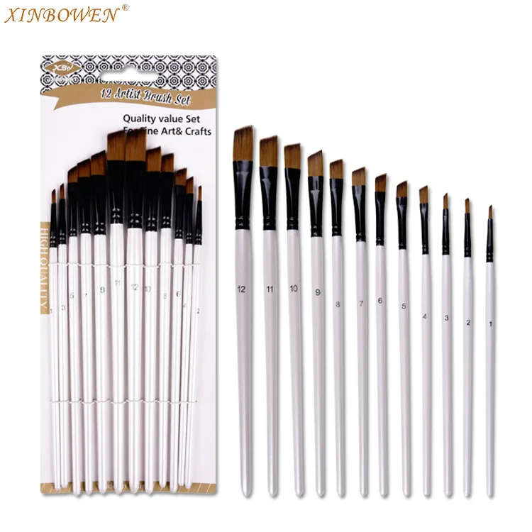 12pcs Artist Watercolor Painting Brushes Paint Brush For Nylon Paint Brushes Oil Acrylic Flat&tip Kit Pen Art Supplies images - 6