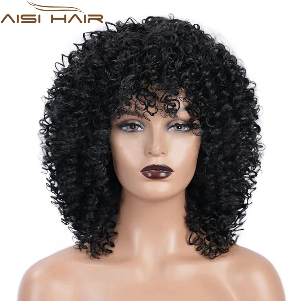

AISIHAIR Synthetic Wig Afro Kinky Curly Wig Natural Black Hair for Women Natural Wig Mixed Brown Heat Resistant Hair Cosplay Wig