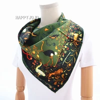 army green luxury silk scarf women printed bird 100 real silk twill scarves wrap foulard shawl 90cm square bandana lady gift