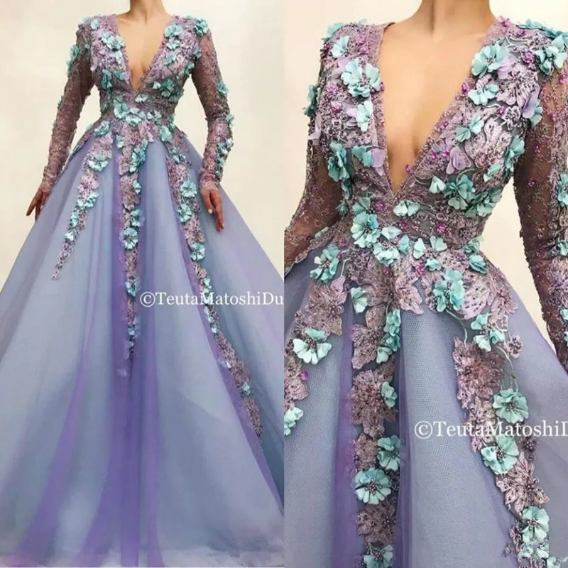 Женское вечернее платье с длинным рукавом лавандового и сиреневого цвета