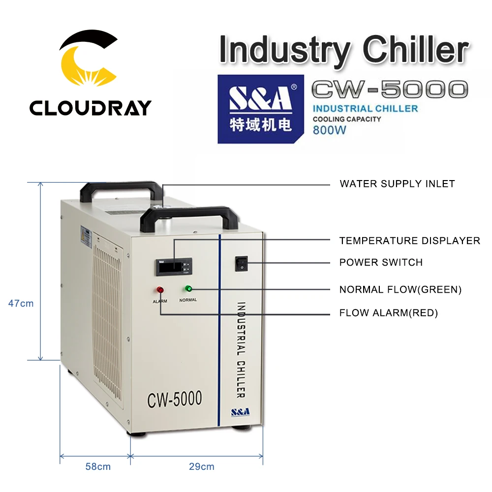 Cloudray S& A CW5000 промышленный воздушный охладитель воды для CO2 лазерной гравировки резки охлаждения 80 Вт 100 Вт лазерной трубки