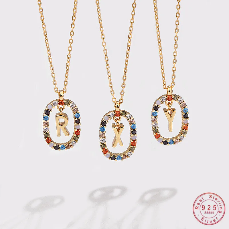 

925 Sterling Silver French Color Zircon Initials Pendant Necklace Women Classic Temperament Party Souvenir Jewelry Gift