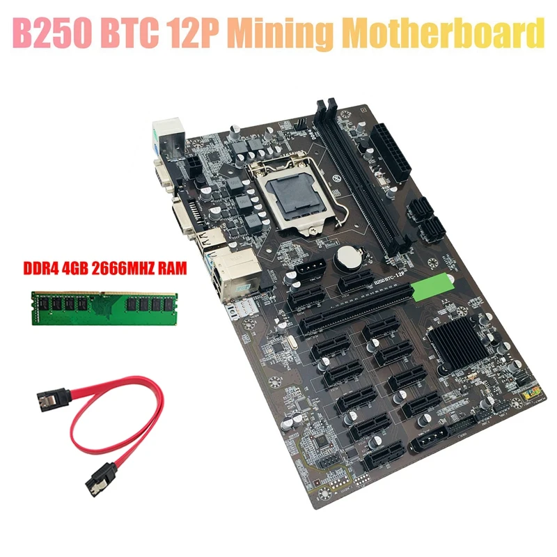 

Оригинальная материнская плата для майнинга BTC + DDR4 4 Гб 2666 МГц ОЗУ LGA1151 12XGPU слот для карты SATA3.0 USB3.0 низкая мощность для майнинга BTC
