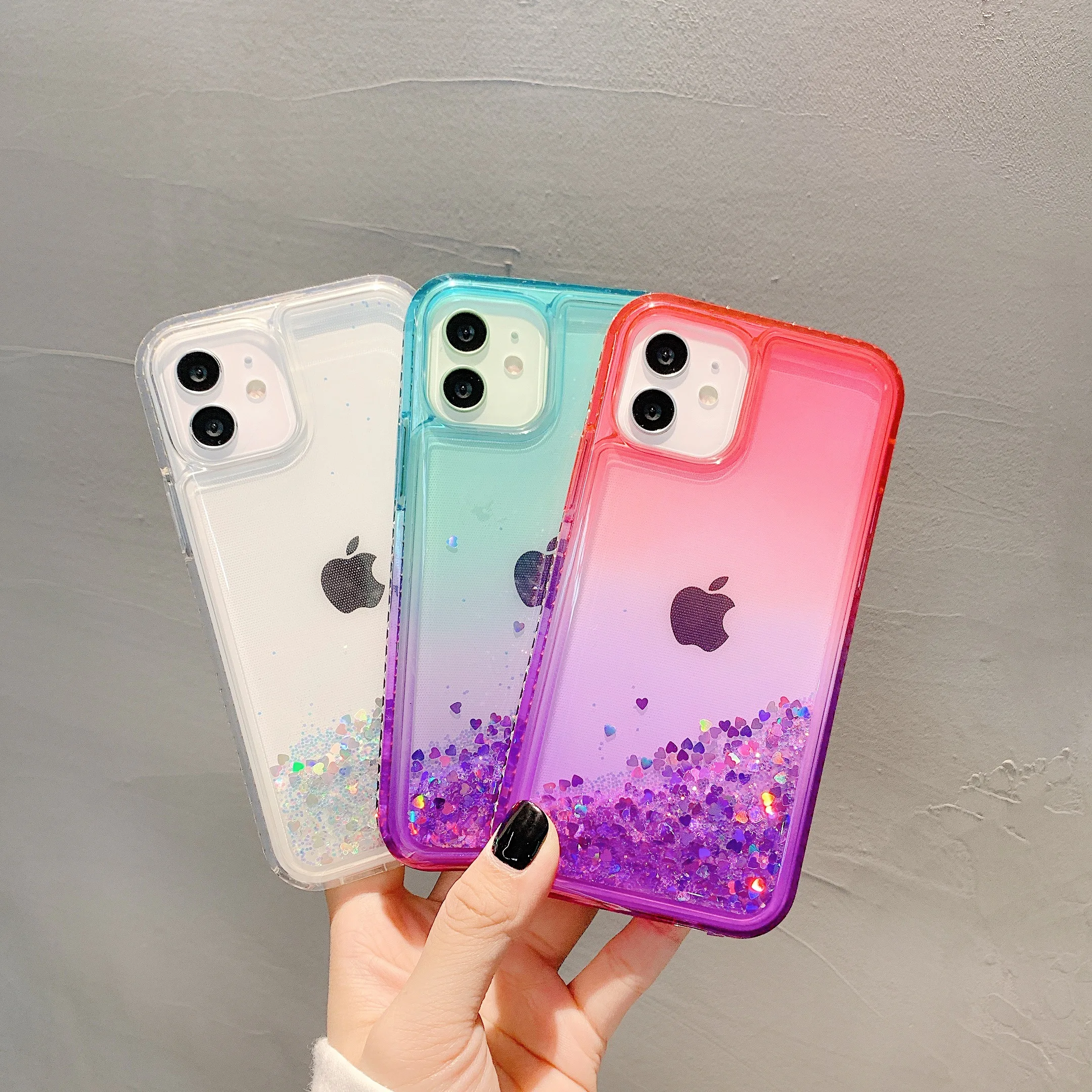 

Gradient Quicksand Glitter Phone Case for iPhone 12 11 Pro Max XR 8 7 6S Plus SE 2020 X XS Coque Shockproof Side Diamonds Cover
