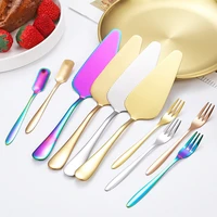multicolor stainless steel ice cream dessert spoon knife cake shovel divider fruit table forks cutlery home kitchen tableware