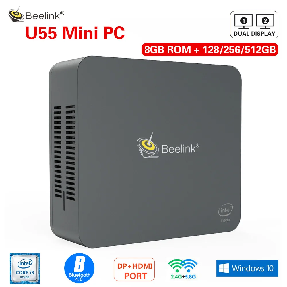 Beelink U55 мини ПК Intel Core I3 5005U Win 10 2 4G + 5 8G Dual Wifi 8 Гб DDR3L 256 ГБ 512 SSD DP HDMI Двойной экран