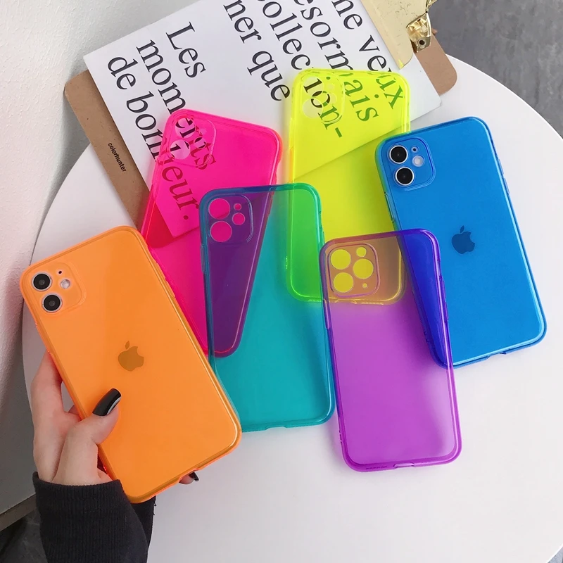 Флуоресцентный однотонный чехол для телефона iPhone 11 Pro Max XR X XS 7 8 Plus мягкий