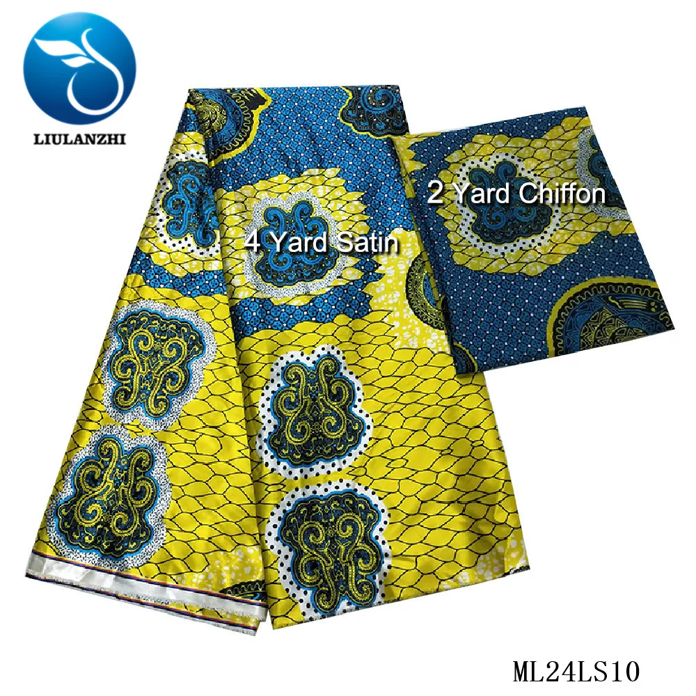 

LIULANZHI African Prints Fabric in Satin 4 yards + 2 yards Chiffon 2019 Latest Satin Dress Ankara Sewing Print Tissu ML24LS01-13