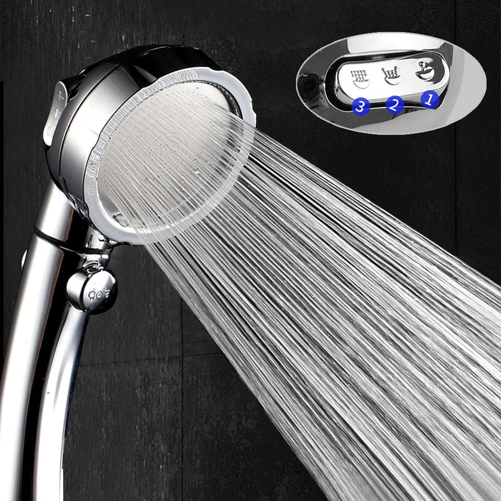 

3 Mode Rainfall Shower Head With Water Control Button Water Saving Shower Head Rotating Adjustable Pressure Bathroom Accessories