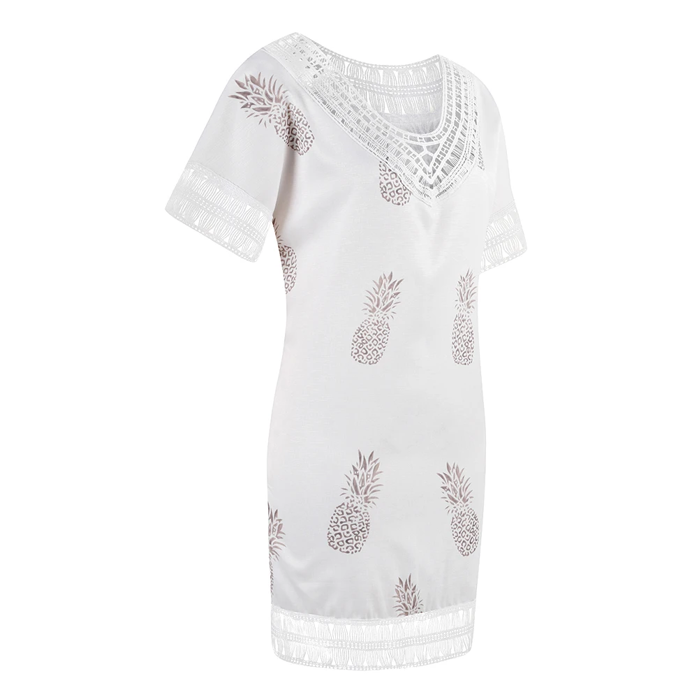 Bikitique креативное необычное платье с принтом ананаса и длинным рукавом v-образным