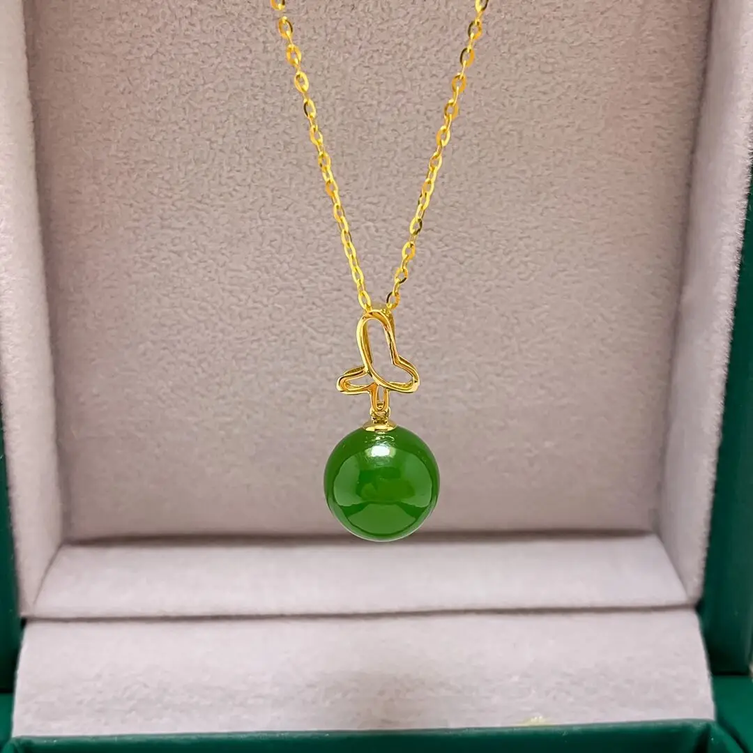 

SHILOVEM 18k желтое золото Натуральная Зеленая яшма подвески классические ювелирные изделия для женщин Свадебное ожерелье без отправки yz10105541by