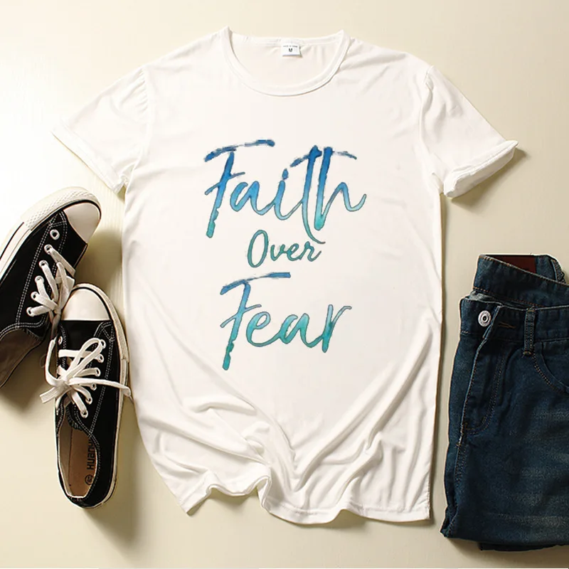 

Faith Over Fear Letter Print Women T Shirt Short Sleeve O Neck Loose Women Tshirt Ladies Tee Shirt Tops Clothes Camisetas Mujer