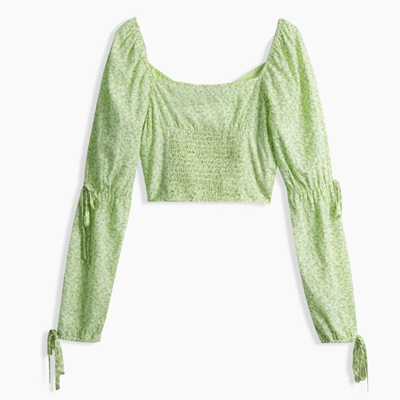 

2020 Women Summer Bandage Blouse Long Sleeve Adjustable Lace Up Strap Crop Top Harajuku Slim Sexy Blouse Top