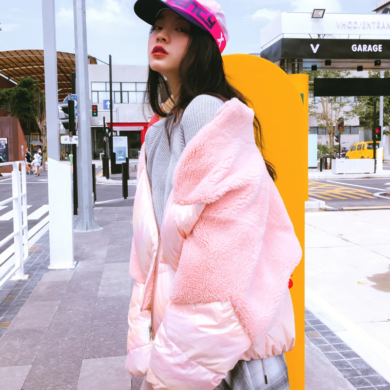 Женский осенний и зимний Новый пуховик из овечьей шерсти Лоскутная куртка