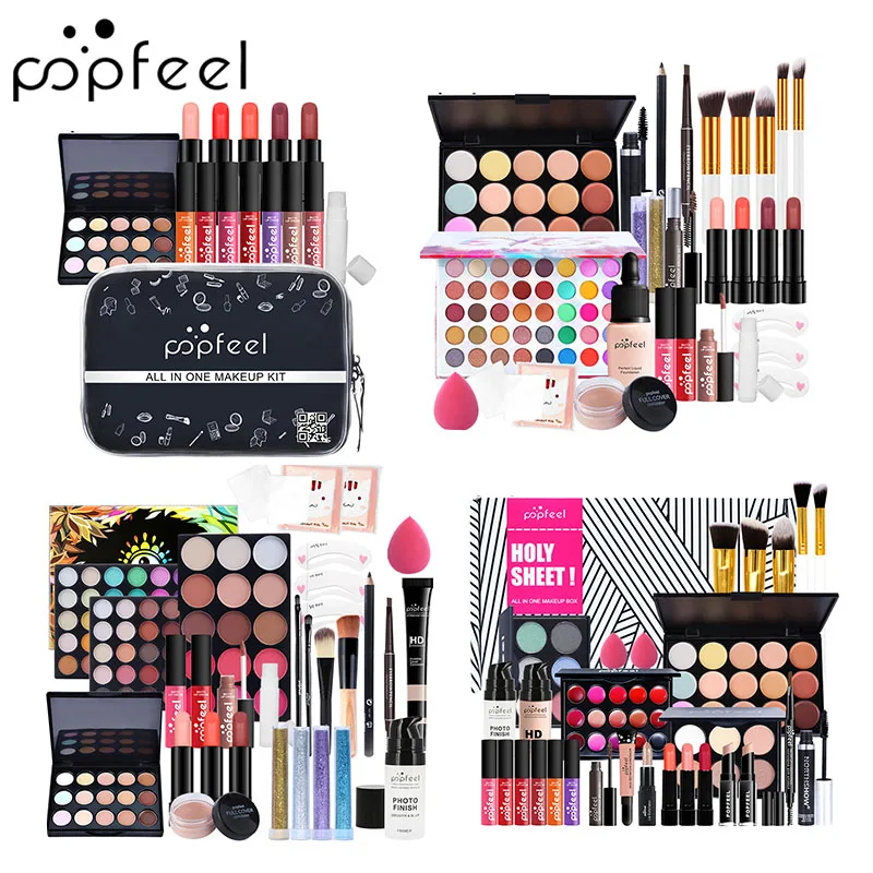 POPFEEL Профессиональный макияжный набор для переноски в багажнике тени век помада